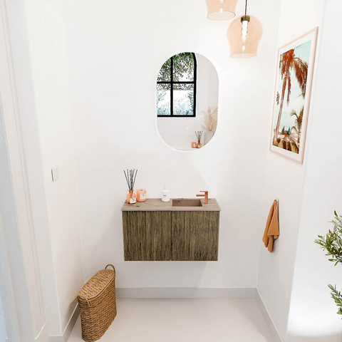 Mondiaz JOYA-DLUX 70cm toiletmeubel - kleur Dusk - Wastafel FAYE positie Rechts 1 kraangat kleur Arena. SW1425736