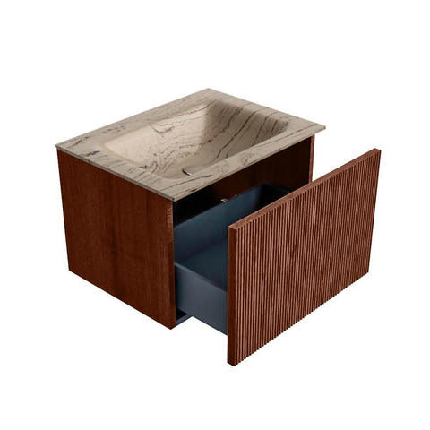 MONDIAZ KURVE-DLUX Meuble de salle de bains 60 cm couleur Ruby avec 1 tiroir et 0 porte. Lavabo CLOUD central sans trou de robinet Arena. SW1431485