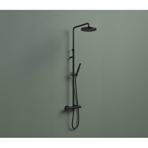 Hotbath Ace Regendoucheset - thermostatisch - hoofddouche 21cm - staafmodel handdouche - gladde doucheslang - PVD - zwart geborsteld SW1119125