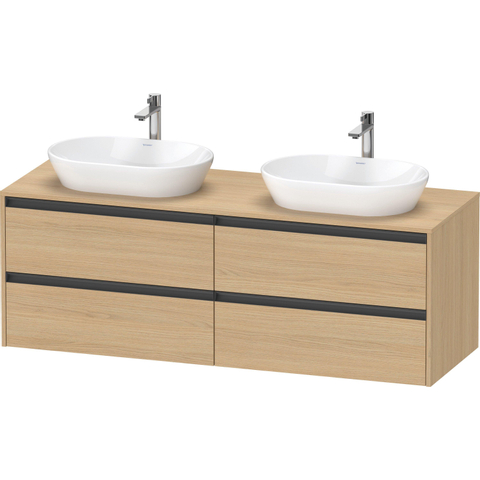 Duravit Ketho.2 Wastafelonderbouwkast - inclusief consoleplaat - met 4 laden - voor dubbele waskommen - 160x55x56.8cm - met handgrepen antraciet - natuur eiken mat SW772265