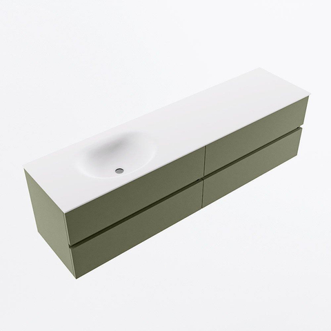 Mondiaz VICA Ensemble meuble de salle de bains - 180cm - army - 4 tiroirs - Lavabo MOON - gauche - 1 trou de robinet - couleur talc - Version XL 60cm de haut SW1189302