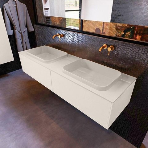 ENSEMBLE DE MEUBLE DE SALLE DE BAIN MONDIAZ ERIN - 150 cm - Lin - 2 tiroirs - 2 lavabos - 0 trous de robinet - Lin SW698468