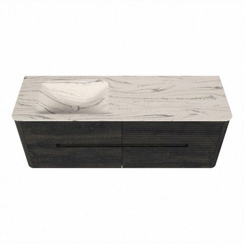 Mondiaz CIRO-DLUX Meuble de salle de bains - 140x45x50cm - Vasque en solid surface Nata - 1 lavabo à gauche - sans trous de robinet - 4 tiroirs - Shadow SW1532590