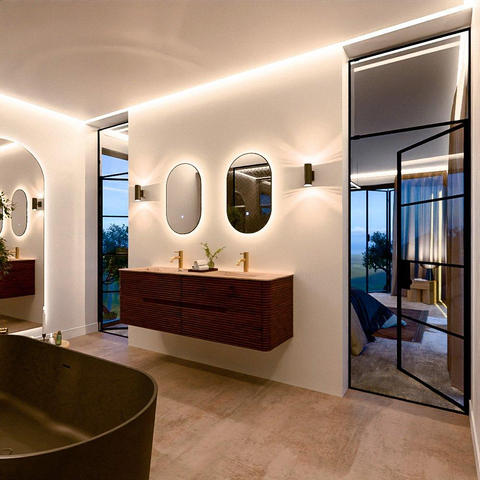 Mondiaz CIRO-DLUX Meuble de salle de bains - 160x45x50cm - Plan vasque solid surface Arena - 2 vasques Double - 2 trous de robinet - 4 tiroirs - Ruby SW1531724