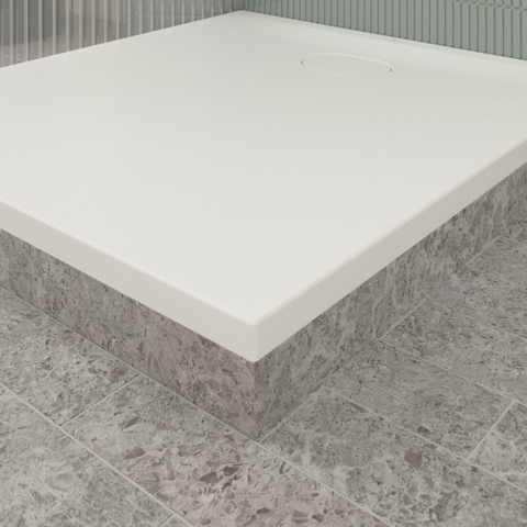 Villeroy & Boch Ecora douchebak - 100x90x3.5cm - afvoer korte zijde - stone white (wit) SW1558953
