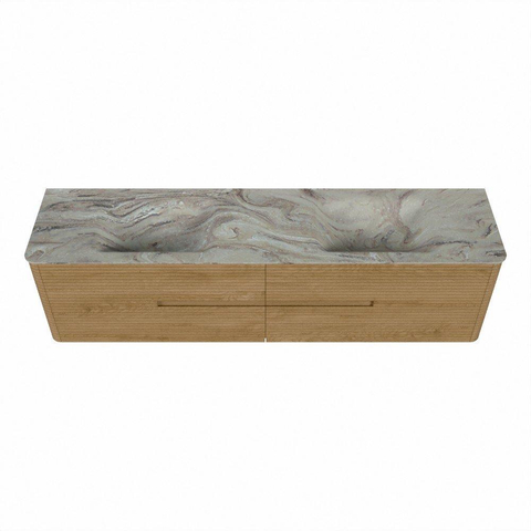 Mondiaz CIRO-DLUX Badkamermeubelset - 190x45x50cm - Solid surface wastafel Glace - 2 wasbak Dubbel - zonder kraangaten - 4 lades - Oak SW1531079