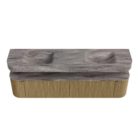 MONDIAZ THOR-DLUX 200cm meuble de salle de bains arrondi gauche + droite couleur Dusk avec 2 tiroirs et 2 portes. Vasque suspendue CLOUD Double sans trou de robinet couleur Oza. SW1467719