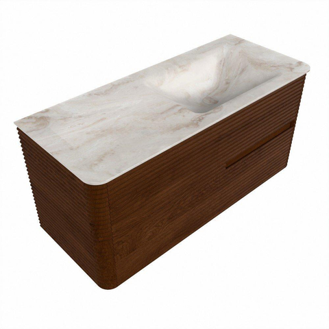 Mondiaz CIRO-DLUX Ensemble de meuble de salle de bains - 110x45x50cm - Lavabo solid surface Frappe - 1 vasque à droite - 1 trou de robinet - 2 tiroirs - Ruby SW1531317