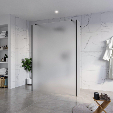 Fortifura Galeria Douche à l'italienne - 140x200cm - verre satiné - anticalcaire - verre de sécurité 8mm - 2 parois latérales 30cm - avec bras muraux et profilés d'angle - Noir mat SW992975