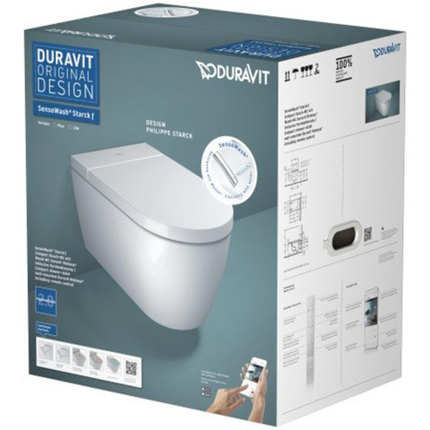 Duravit Sensowash starck f Douchewc - compact - met rimless wandcloset - diepspoel - 37.8x57.5cm - met closetzitting - spoelrandloos - wit SW962351