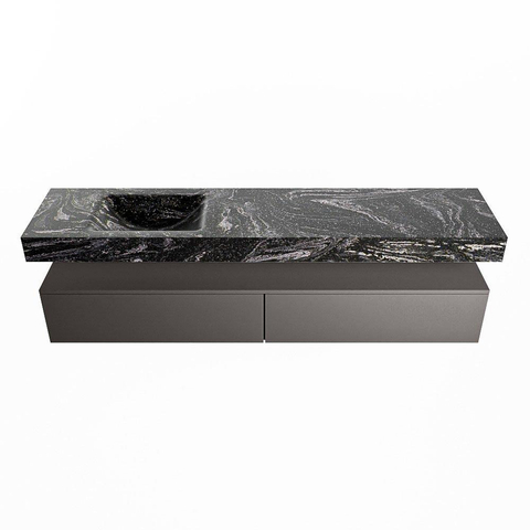 Mondiaz ALAN-DLUX Ensemble de meuble - 200cm - meuble Dark grey mat - 2 tiroirs - Lavabo Cloud Lava suspendu - vasque Gauche - 0 trous de robinet SW808259