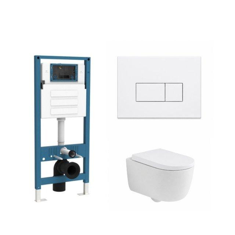 QeramiQ Dely Swirl Ensemble WC - réservoir encastré QeramiQ Flush - abattant 35mm - plaque de commande métallique blanche mate - boutons rectangulaires - blanc mat SW1578416