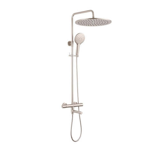 Fortifura Calvi Regendoucheset - thermostatisch - 30cm hoofddouche - metalen slang - ronde handdouche - draaibare baduitloop - Geborsteld RVS PVD SW1592488