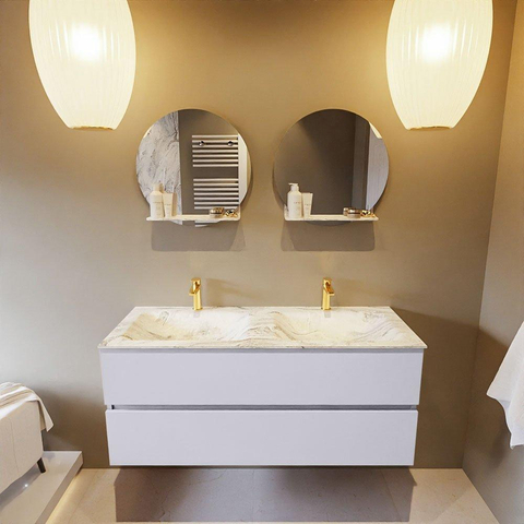 MONDIAZ VICA-DLUX Ensemble meuble de salle de bains - 120cm - meuble bas cale - 2 tiroirs - lavabo encastré cloud double - 2 trous de robinet - version haute 60cm - glace SW1088311