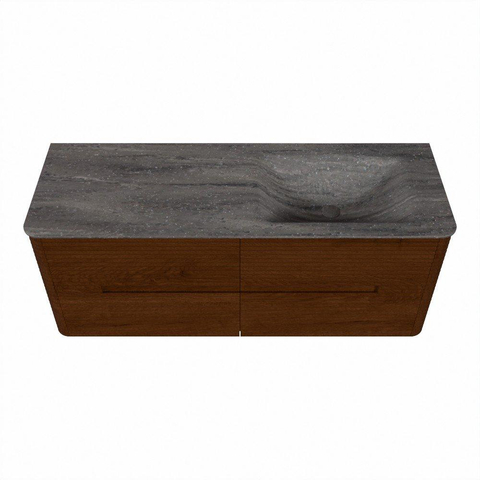 Mondiaz CIRO-DLUX Meuble de salle de bains - 130x45x50cm - Plan vasque Solid surface Oza - 1 vasque à droite - 1 trou de robinet - 4 tiroirs - Ruby SW1532141