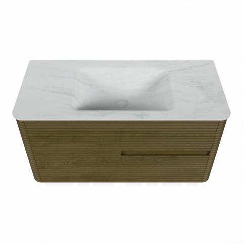 Mondiaz CIRO-DLUX Meuble de salle de bains - 100x45x50cm - plan vasque solid surface Opalo - 1 vasque Centrale - sans trous de robinetterie - 2 tiroirs - Dusk SW1532939