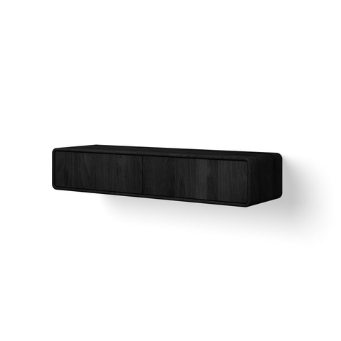 Looox Wooden Rounded Meuble de salle de bains – 30 × 160 × 46 cm – 2 tiroirs – chêne noir SW1481855