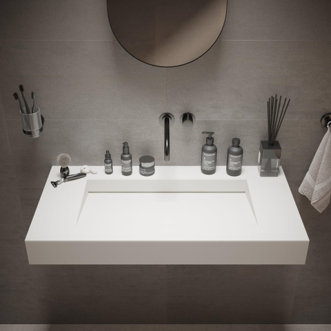 Ideavit Solidsquare Wastafel 90x46x10cm rechthoek 0 kraangaten 1 wasbak Solid surface wit SW85926