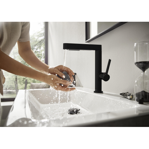 Hansgrohe Finoris Wastafelkraan - 230 - 2jet - met uittrekbare vuistdouche - met afvoerplug - mat zwart SW651140