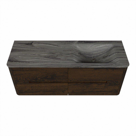 Mondiaz CIRO-DLUX Ensemble de meubles de salle de bains - 130x45x50cm - Plan-vasque en solid surface Sombra - 1 lavabo à droite - sans trous de robinetterie - 4 tiroirs - Noyer SW1530807