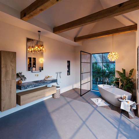 Mondiaz ALAN-DLUX Ensemble de meuble - 150cm - meuble Washed Oak mat - 1 tiroir - Lavabo Cloud Lava suspendu - vasque Centre - 0 trous de robinet SW808794