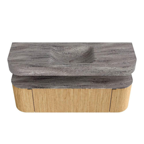 MONDIAZ THOR-DLUX 140cm badmeubel ronding links + rechts kleur Oak met 1 lade en 2 deuren. Vrijhangende wastafel CLOUD Midden 1 kraangat kleur Oza. SW1464270