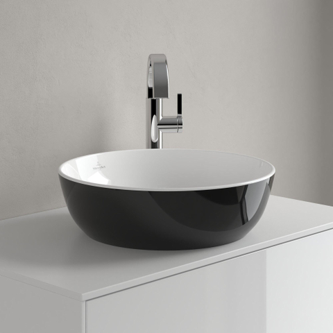 Villeroy & Boch Artis opzet wastafel - 43cm - zonder kraangat c plus - Coal Black (glans zwart) SW68817