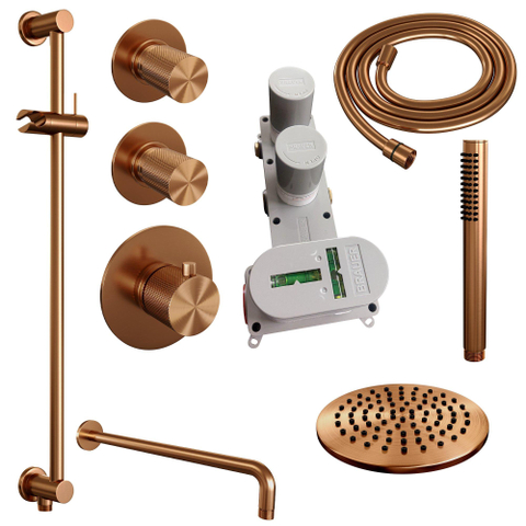 BRAUER Copper Carving inbouw regendoucheset – Ø20 cm hoofddouche – 40 cm gebogen wandarm – staafhanddouche – glijstang 70 cm SW715725