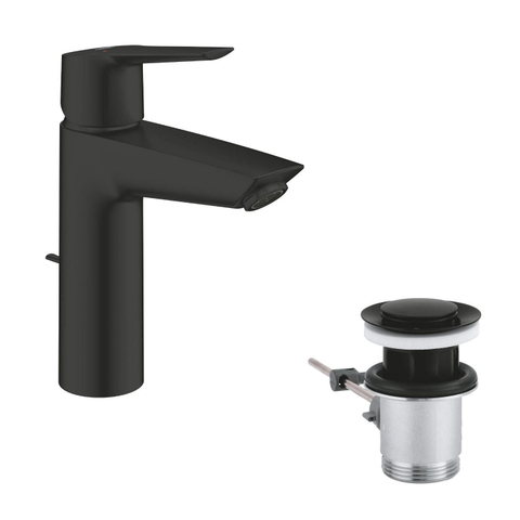 Grohe Start Wastafelmengkraan - opbouw - 12.1cm uitloop - M-size - trek waste - matte black (mat zwart) SW1126691