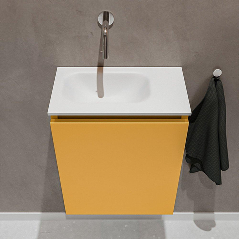 MONDIAZ TURE Toiletmeubel 40x23x50cm met 0 kraangaten 1 deuren ocher mat Wastafel Eden links Solid Surface Wit SW475034