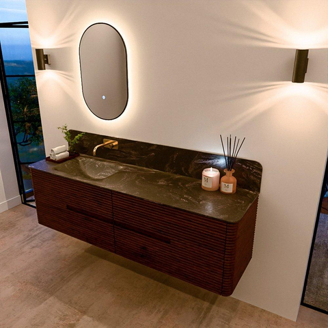 Mondiaz CIRO-DLUX Meuble de salle de bains - 170x45x50cm - vasque solid surface Lava - 1 lavabo à gauche - sans trous de robinet - 4 tiroirs - Ruby SW1531612