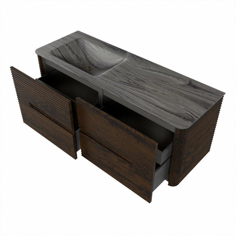 Mondiaz CIRO-DLUX Badkamermeubelset - 130x45x50cm - Solid surface wastafel Sombra - 1 wasbak Links - zonder kraangaten - 4 lades - Walnut SW1530743