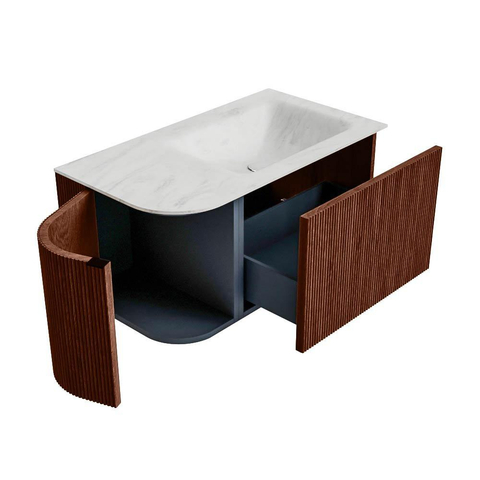 Mondiaz KURVE-DLUX Badkamermeubelset - 85x46x40cm - 1 lade - 1 deur - wastafel solid surface - rechts - 1 kraangat - Ruby SW1415720