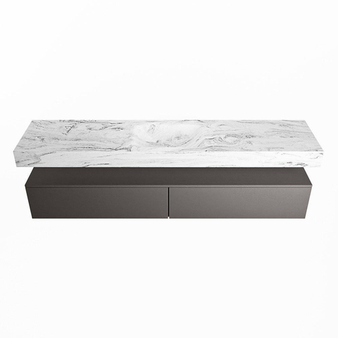 Mondiaz ALAN-DLUX Ensemble de meuble - 200cm - meuble Dark grey mat - 2 tiroirs - Lavabo Cloud Glace suspendu - vasque Centre - 0 trous de robinet SW805713