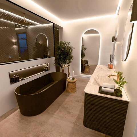 Mondiaz CIRO-DLUX Ensemble de meuble de salle de bains - 190x45x50cm - lavabo solid surface Frappe - 1 vasque à droite - 1 trou de robinet - 4 tiroirs - Shadow SW1532178