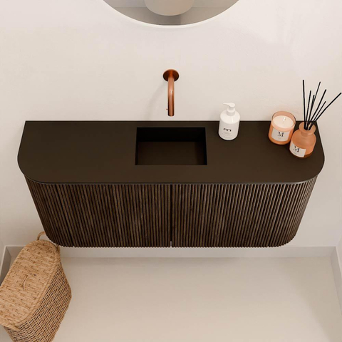 Mondiaz JOYA 93.2cm meuble de salle de bains - arrondi gauche et droite couleur Walnut - Vasque FAYE position Milieu Sans trou de robinet couleur Urban SW1421393