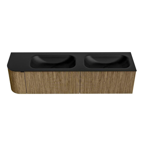 Mondiaz KURVE Ensemble de meuble de salle de bains - 175x46x40cm - 2 tiroirs - 1 porte - lavabo solid surface - double / droite - 2 trous de robinet - Dusk SW1414848
