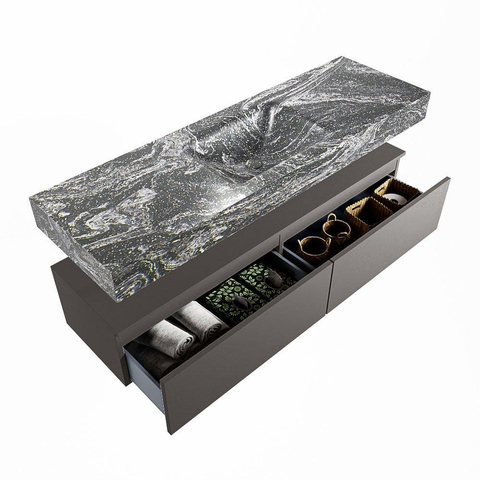 Mondiaz ALAN-DLUX Ensemble de meuble - 150cm - meuble Dark grey mat - 2 tiroirs - Lavabo Cloud Lava suspendu - vasque Centre - 1 trou de robinet SW809085