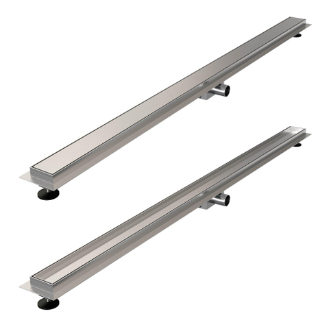 Brauer Douchegoot - 140x7x6.7cm - ondiepe vloerflens - zijuitloop - tegelinlegrooster omkeerbaar - RVS SW110919
