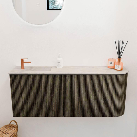 Mondiaz JOYA-DLUX 101.6cm toiletmeubel - ronding rechts kleur Shadow - Wastafel FAYE positie Links 1 kraangat kleur Ostra. SW1423015