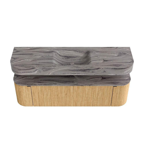 MONDIAZ THOR-DLUX 160cm meuble de salle de bains arrondi gauche + droite couleur Oak avec 1 tiroir et 2 portes. Vasque suspendue CLOUD Centre sans trou de robinet couleur Sombra. SW1465379