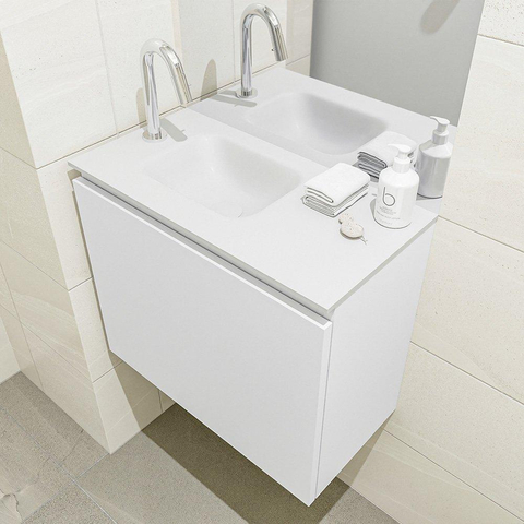 MONDIAZ OLAN Toiletmeubel 60x30x40cm met 1 kraangaten 1 lades talc mat Wastafel Lex links Solid Surface Wit SW473186