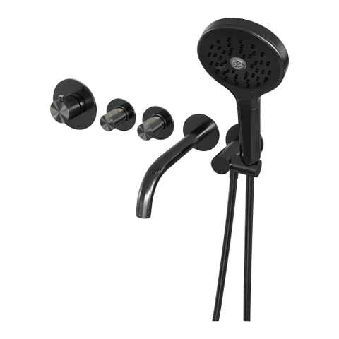 Robinet de baignoire encastré Brauer Gunmetal - ensemble de douche - sortie de 20 cm - avec partie encastrable - 3 boutons avec relief - douchette ronde 3 positions - PVD - gunmetal brossé SW715959