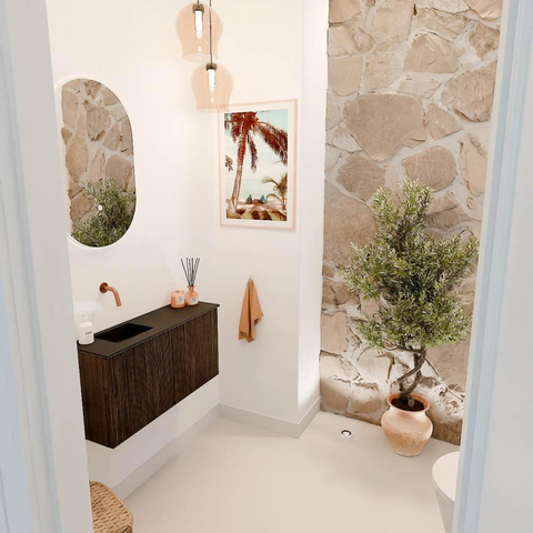 Mondiaz JOYA 80cm toiletmeubel - kleur Walnut - Wastafel FAYE positie Links Zonder kraangat kleur Urban. SW1421362
