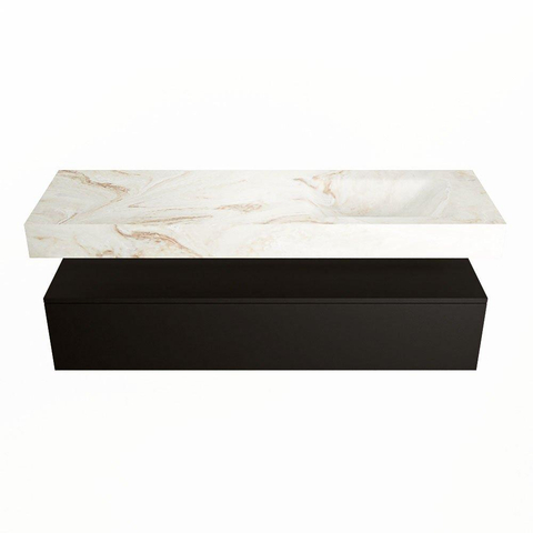 Mondiaz ALAN-DLUX Ensemble de meuble - 150cm - meuble Urban mat - 1 tiroir - Lavabo Cloud Frappe suspendu - vasque Droite - 0 trous de robinet SW805016