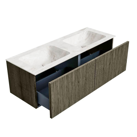Mondiaz KURVE-DLUX Ensemble de meubles de salle de bains - 130x46x40cm - 2 tiroirs - lavabo solid surface - double - 2 trous de robinet - Shadow SW1414396