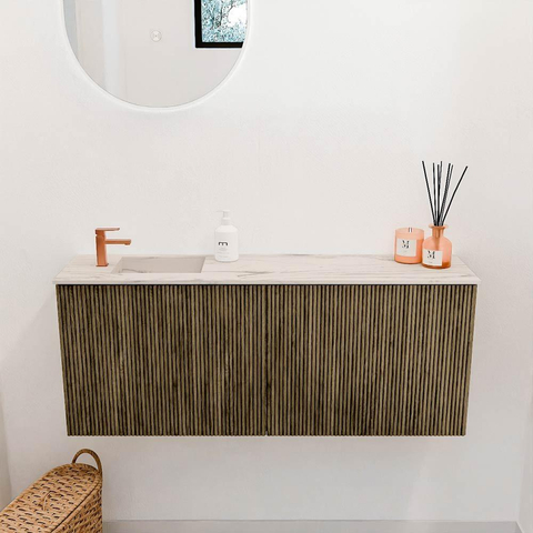 Mondiaz JOYA-DLUX 100cm meuble de toilette - couleur Dusk - Vasque FAYE position Gauche 1 trou de robinet couleur Nata. SW1426272
