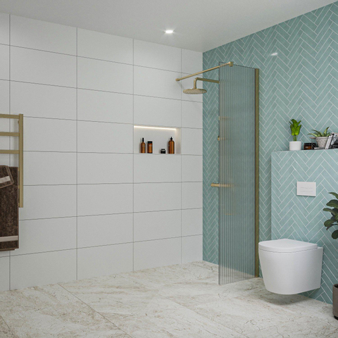 Fortifura Galeria inloopdouche - 50x200cm - ribbelglas - wandarm - PVD - geborsteld messing (goud) SW877042