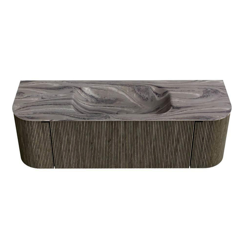 MONDIAZ KURVE-DLUX Meuble de salle de bains 140cm arrondi gauche + droite couleur Shadow avec 1 tiroir et 2 portes. Vasque BIG SMALL centrale sans trou de robinetterie Sombra. SW1433754