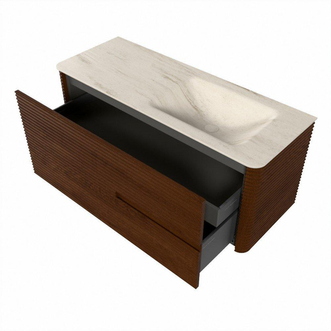 Mondiaz CIRO-DLUX Badkamermeubelset - 120x45x50cm - Solid surface wastafel Meli - 1 wasbak Rechts - zonder kraangaten - 2 lades - Ruby SW1531761